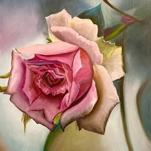 Floral Artful Painting Pink rose Flower oil painting on canvas Rose artwork Original Oil On Canvas 18 By 24 Delicate Rose Art Gift for Mom
