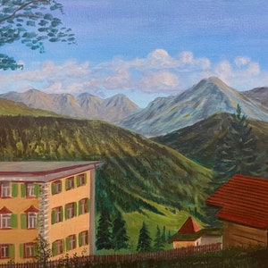 Artful Landscape Painting Swiss Alps Swiss Mountain Wall Art Summer Landscape Switzerland painting on stretched canvas 11x14&quot; Swiss gift