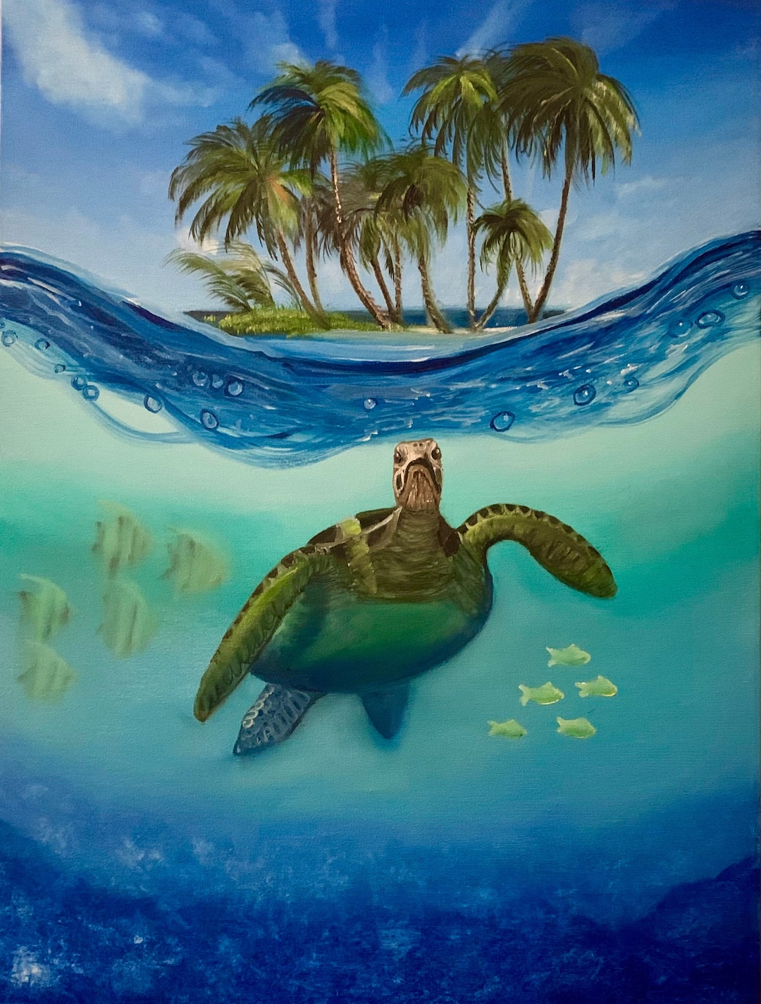 Painting Sea Turtle Wall Decor Coastal Painting Beach Underwater Sea