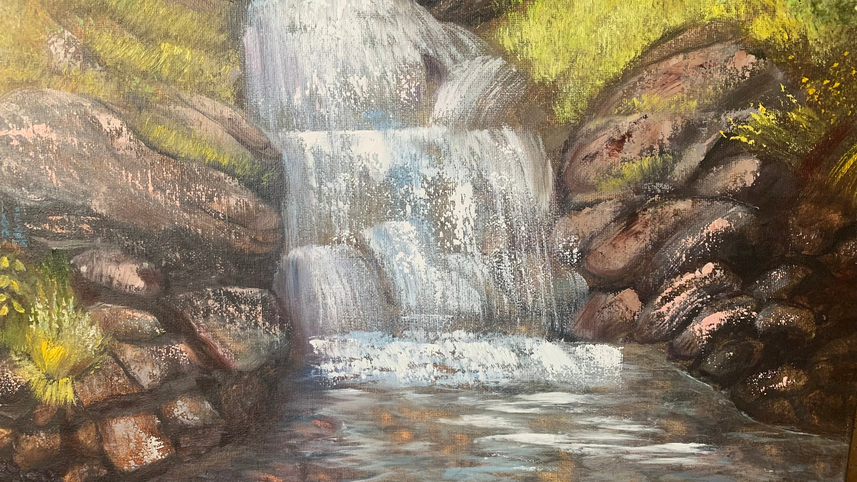 Mountain Waterfall Oil Painting 18x24 – Forest Stream