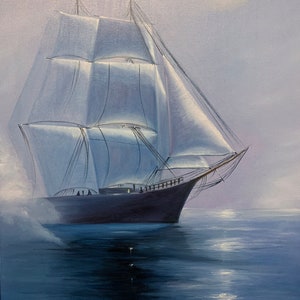 Seascape Painting Sailing Ship Original oil painting Nautical Decor Old Ship Fathersday gift Nautical wall decor on stretched canvas 18x24&quot;