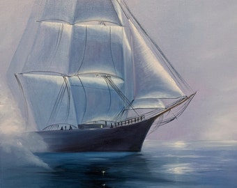 Seascape Painting Sailing Ship Original oil painting Nautical Decor Old Ship Fathersday gift Nautical wall decor on stretched canvas 18x24"