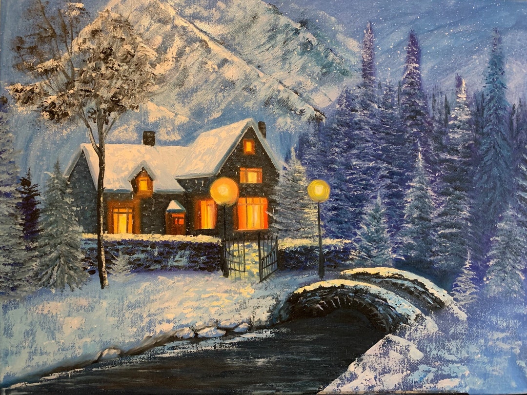 絵画 Winter Mountains ORIGINAL PRINT VINTAGE LITHOGRAPH LITHO WINTER LANDSCAPE