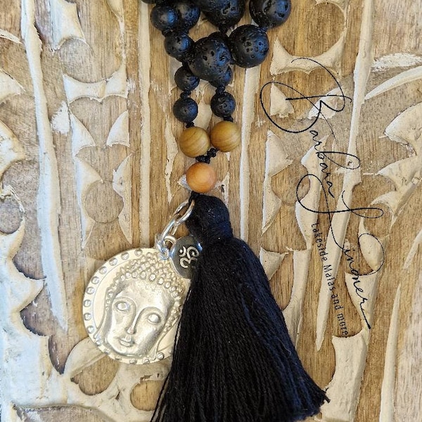 Lakeside Mala "Courage and New Beginning" made of lava, sandalwood with Buddha head and Om, meditation necklace, yoga chain, yoga, boho