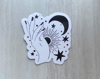 Mystical Hand Holding Moon Stars - Waterproof Sticker - Witchy Sticker - Tumbler Sticker - Laptop Sticker - Moon Sticker - Vinyl Sticker