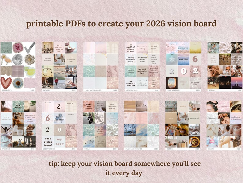 2026 Vision Board Printable Pack - an Aesthetic Collage Kit for ...