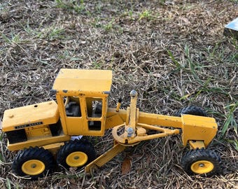 Antike ERTL John Deere Metall Traktor Spielzeug Gelb Vintage Die Cast Scraper Grader