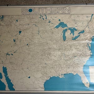 Carte murale des chemins de fer du Sud en métal, cadre haut-bas 44 x 56