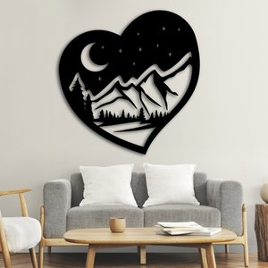 Mountain in a Heart, Glowforge Laser Cut Decoration, Cricut, Cnc, Digital Silhouette Ornaments Download, DXF, AI, SVG Files