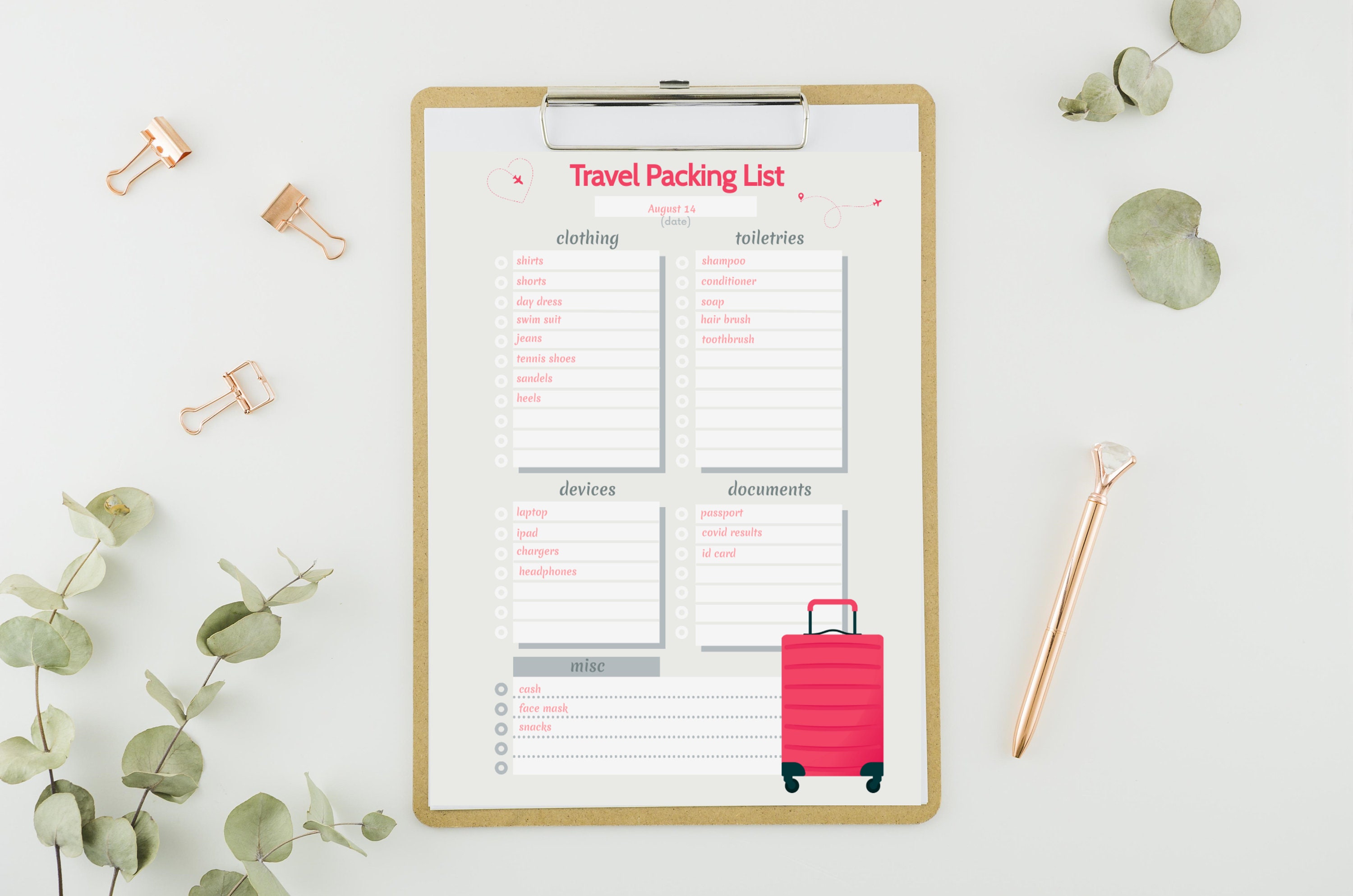 travel packing list template printable editable packing list etsy