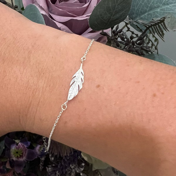 Sterling Silver Feather Bracelet - Feather Jewellery - Delicate Bracelet - Feather Bracelet