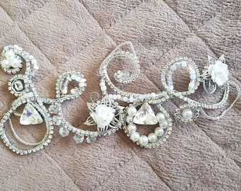 Handmade Rhinestone Bridal Headband, Silver Copper Wire, Wedding Hair Accessory