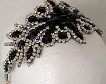 Black Silver Headband, Elegant Hair Accessory, Wedding Headpiece, Formal Hairband, Statement Hairpiece
