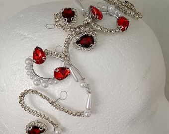 Red & Silver Headpiece, Ottoman Ballet Hair Accessory, Ballerina Stage Headband, Performance Hairpiece, Royal Hairpiece