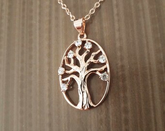 Tree of Life Necklace, Crystal Accent Pendant