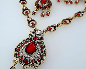Eastern Style Red Jewel Jewelry Set, Gift for Her