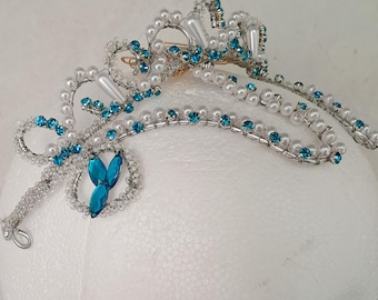 Ballet Headpiece, Ballerina Hair Accessory, Pearl Rhinestone Headband, Silver Hairpiece, Dance Costume Headband