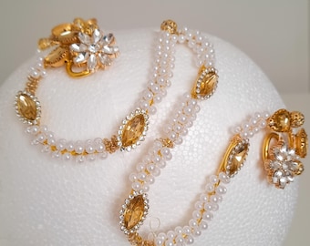 Golden Crystal Pearl Hairpiece, Bridal Ballet Accessory, Wedding Hair Jewelry