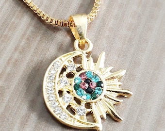 Mihrimah Sultan Inspired Necklace, Moon and Sun Pendant