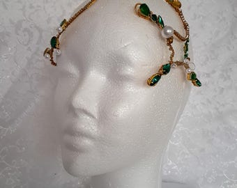 Ottoman Hair Jewelry, Suleiman Inspired Bridal Headpiece, Emerald Pearl Accessories