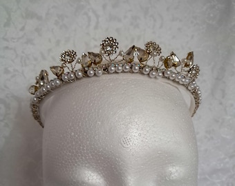 Handmade Ottoman Tiara, Floral Rhinestone Crown, Hatice Sultan Inspired Headpiece