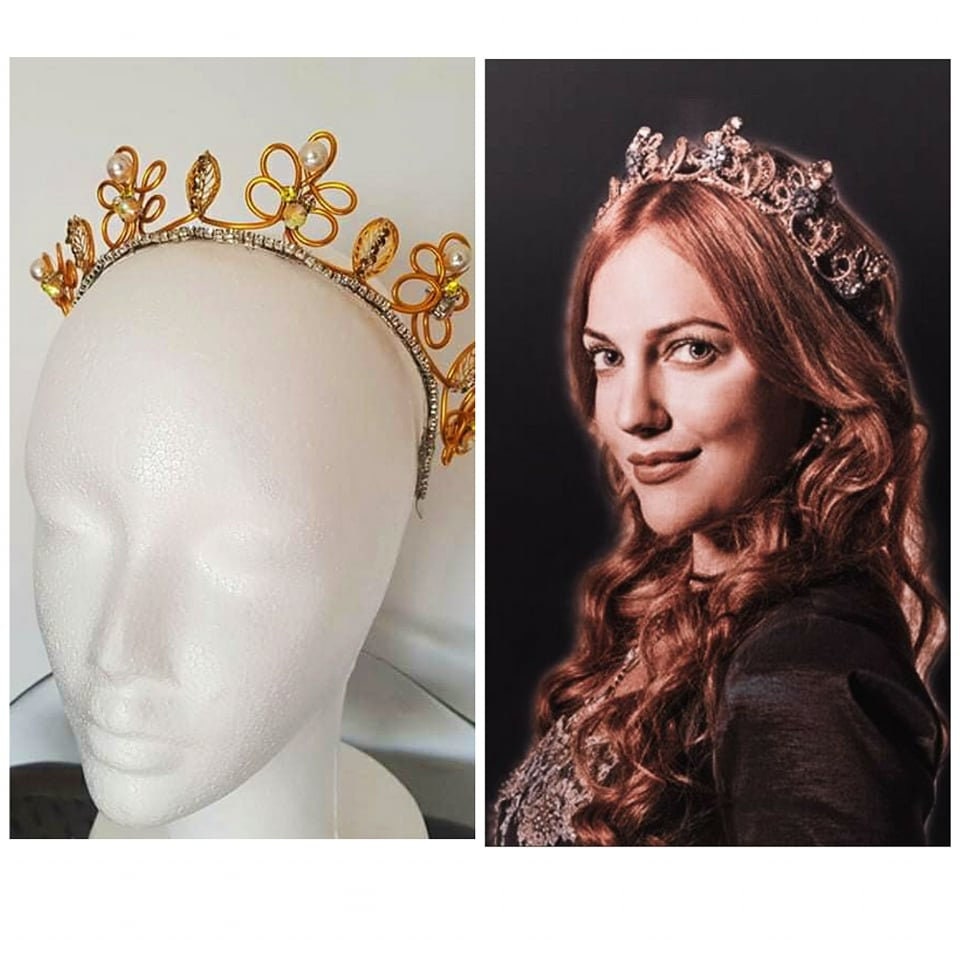 Golden Yellow Hurrem Sultan Tiara Crown Jewellery for Girls and Women