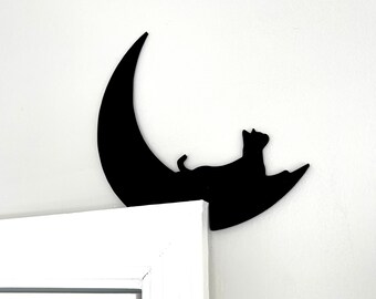 Moon Cat Door Corner Sign, Cat Door Toppers, Gift for Cat Lovers, Cat Window Window Sill, Black Cat Decor