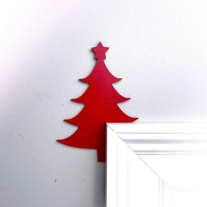 Red Christmas Tree Door Topper, Christmas Decorations, Christmas Door Corner Sign, Christmas Gift, Christmas Window Sill Sign
