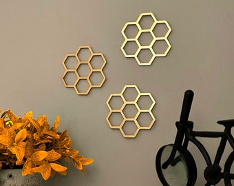 HoneyCombs Signs Set of 3 Wall Decor, Bumble Bee Decor, Bee Kitchen Decor Decoration, Bee Hive Honey Comb Decor, Farmhouse Decor