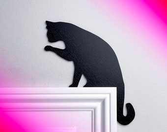 Cat Licking Paw Door Topper, Cat door sitters, Cat Door Corner Sign Decor, Cat Lovers Gift, Cat Window Sill Decor, Cute Cat Shelf Sitter