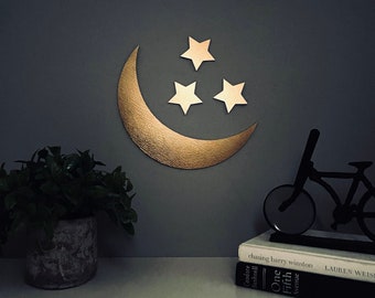 Crescent Moon and Stars Wall Decor, Moon Decor, Moon Phase Wall Hanging, Phases of the Moon Cycle, Celestial Home Decor, Boho Decor