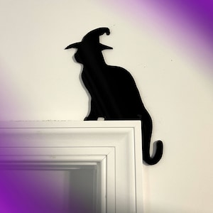 Witch Cat Door Topper, Black Cat Decor, Witch Cat Halloween Door Corner Decor, Cat Door Sitter, Cat Lover Gift
