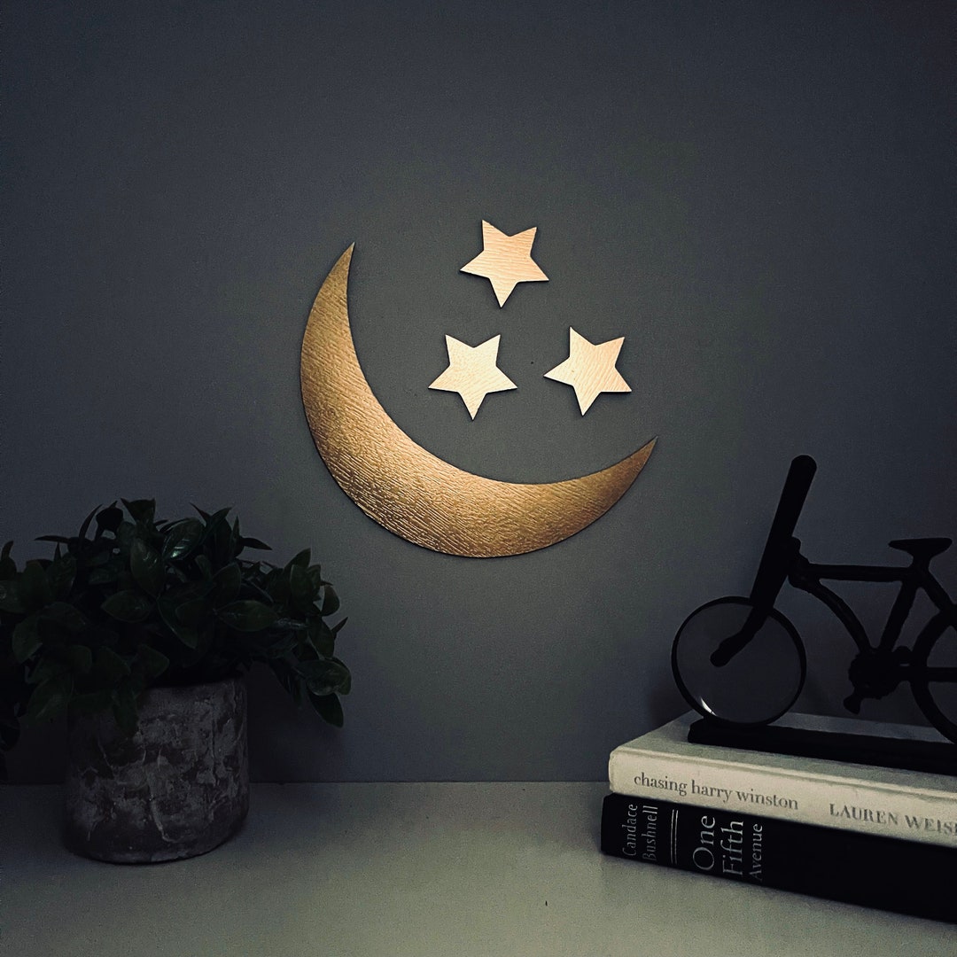 Crescent Moon and Stars Wall Decor, Moon Decor, Moon Phase Wall Hanging