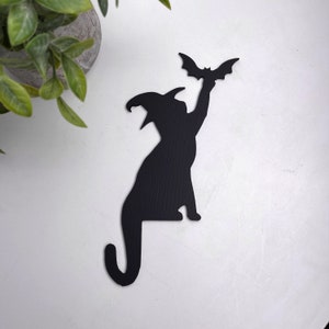 Witch Black Cat Bat Door Topper, Black Cat Decor, Witch Cat Halloween Door Corner Decor, Cat Door Sitter, Bat Door Topper, Cat Lover Gift 画像 4