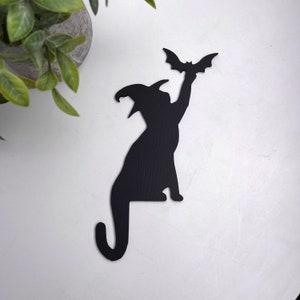 Witch Black Cat Bat Door Topper, Black Cat Decor, Witch Cat Halloween Door Corner Decor, Cat Door Sitter, Bat Door Topper, Cat Lover Gift image 4