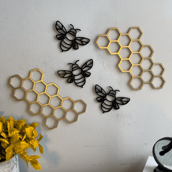 Bees & Honey Combs Signs Set Wall Decor, Farmhouse Honey Bee Honey Comb  Decor, Bumble Bee Decor Decoration 