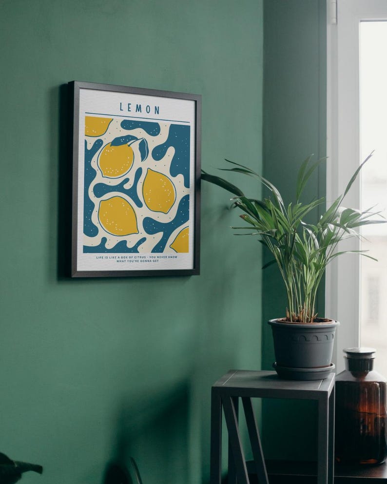 Lemon Wall Art Printable | Citrus Kitchen Decor | Yellow Fruit Print ...