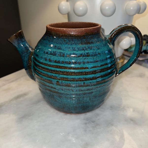 Blue Glazed Ceramic Teapot