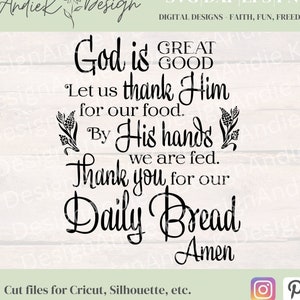 Dios es grande svg-Dios es bueno-Pan diario svg-Gracias por nuestro pan diario SVG-religioso svg-Verso cristiano svg-comida oración sublimación svg