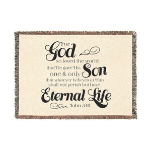 John 3:16 Scripture Woven Blanket | Eternal Life Bible Verse Throw