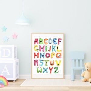 Monster Alphabet Kids Wall Art, Colorful Monster Faces Alphabet, Kids Room Decor, Nursery Decor, Cute Monsters, INSTANT DOWNLOAD