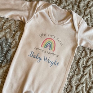 Rainbow Baby, Rainbow Babygrow, After every storm, Rainbow Baby Gift, Personalised Gift, Baby Sleepsuit, Baby Vest, Gift for new baby