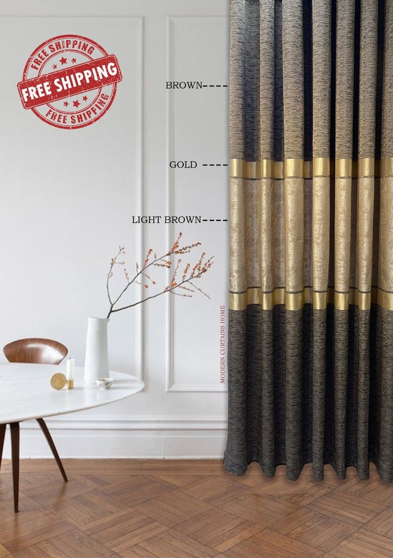 Weight Minimalist Blackout Curtains Brown Gold Hotel Grade Etsy