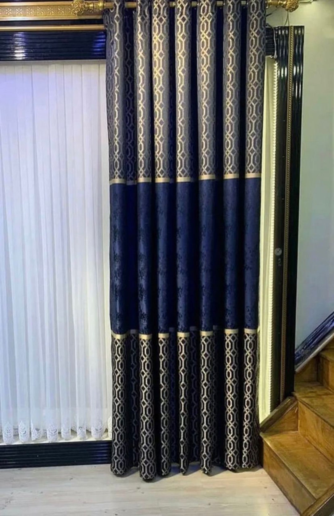 Navy Blue Curtains for Living Room Vintage Curtains Boho - Etsy