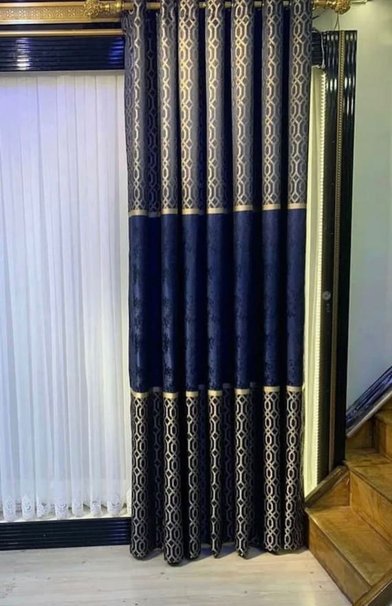 Navy Blue Curtains for Living Room Vintage Curtains Boho Etsy