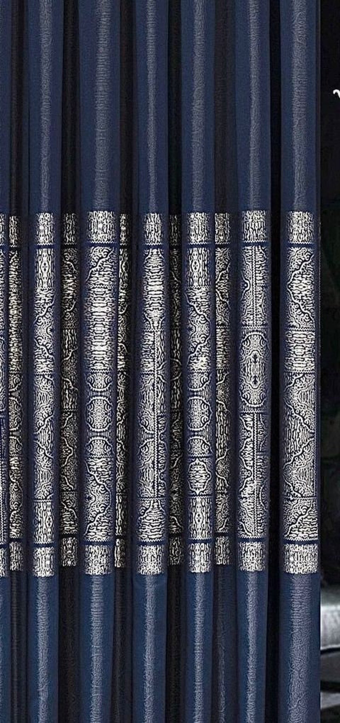 Navy Blue Silver Gray Curtainscurtains Panelluxury Curtains Etsy