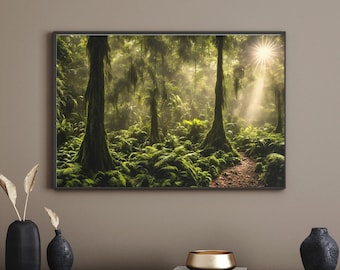 Enchanted Forest Print | Misty Green Landscape Wall Decor