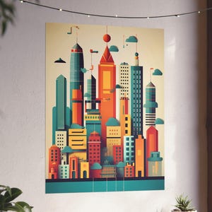 Stadtbild Fine Art Poster, Urban Office Architektur Design, Moderne Wolkenkratzer-Wand-Dekor, Gebäude in der Innenstadt Kunstdruck, Futuristische Stadt