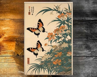 Vintage Japanese Butterfly Print, Nature Wall Art