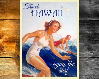 Vintage Reise Hawaii Surf Poster, Retro Strand Kunstdruck